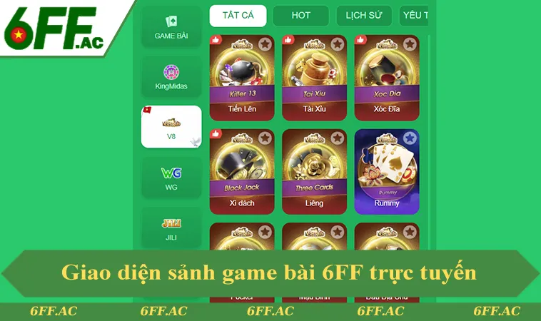 Giao diện game bài 6FF trực tuyến tại sảnh chính