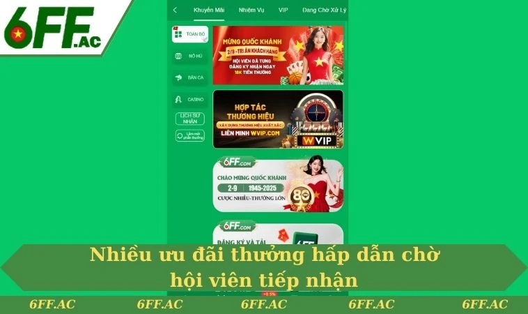 Nhiều ưu đãi thưởng hấp dẫn chờ hội viên tiếp nhận