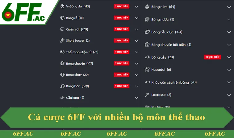 Cá cược bóng đá 6FF và các bộ môn thể thao đa dạng